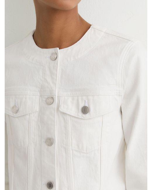 Reiss White Collarless Cropped Jacket