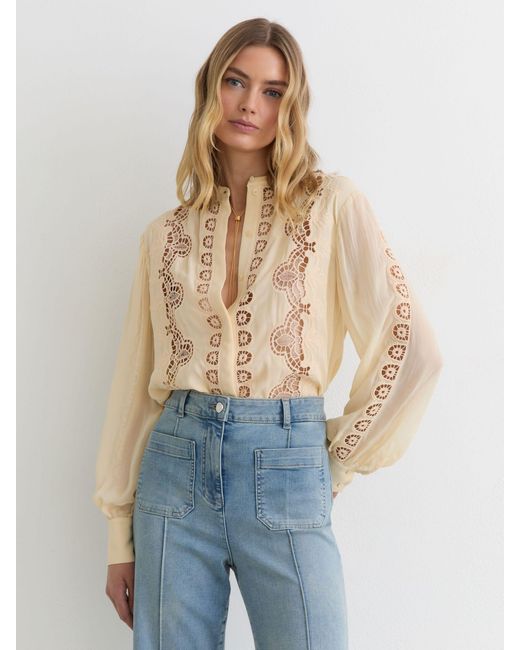 Reiss Natural Cutwork-Embroidery Sheer-Sleeve Blouse