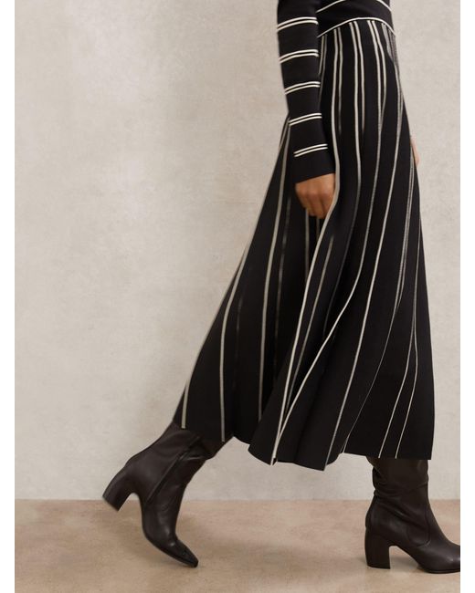 Reiss Natural Stripe Pleated Knitted Midi Dress