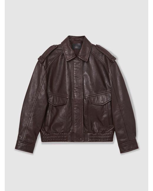 Reiss Brown Peyton Oversized Leather Jacket