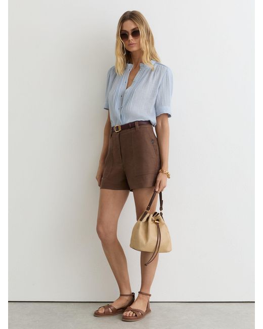 Reiss Blue Cotton Cheesecloth Pleated Top