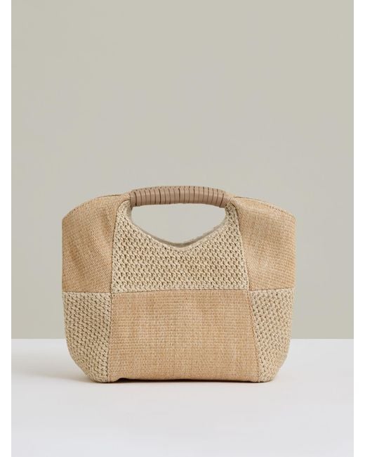 Reiss Natural Rosalie Raffia Patchwork Clutch Bag