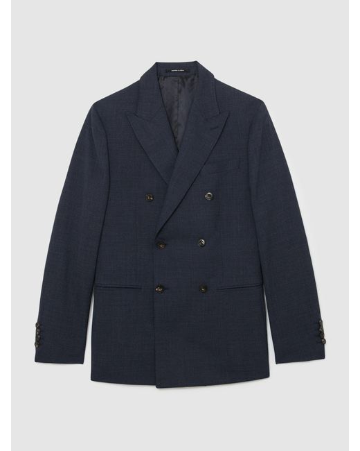 Reiss Db - Airforce Blue Fibre Db Tailored Fit Virgin Wool Textured Double-breasted Blazer Tailored-fit, 42 for men