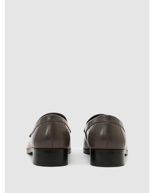 Reiss Gray Leather Apron-Toe Loafers