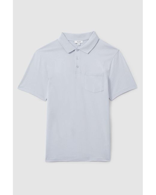 Reiss Gray Austin - Soft Blue Mercerised Cotton Polo Shirt, S for men