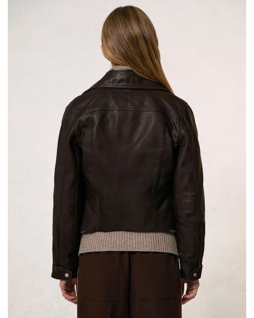 Reiss Black Petite Suede-Lapel Leather Biker Jacket