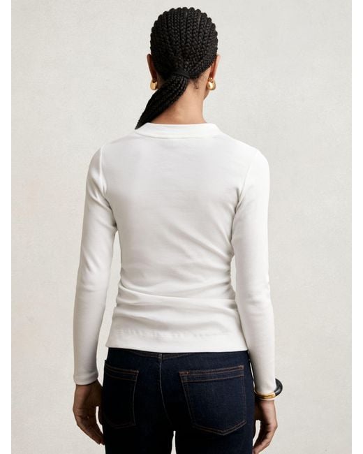 Reiss Tessa - White Cotton Long-sleeve Ruched T-shirt With Stretch, Xs (us 2)