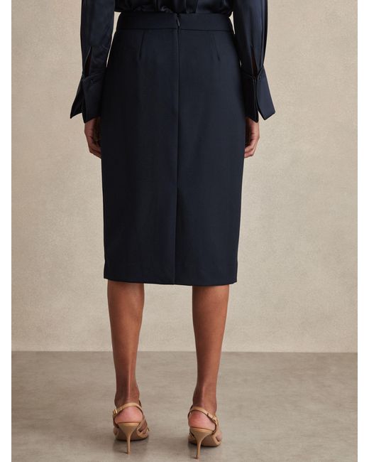 Reiss Blue Gabi - Navy Tailored Midi Suit Skirt, Us 12