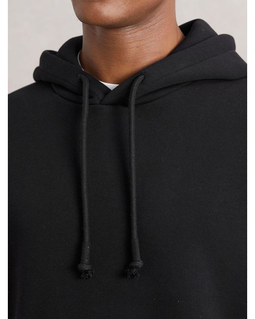 Reiss Black Cotton-Blend Fleece-Back Hoodie for men