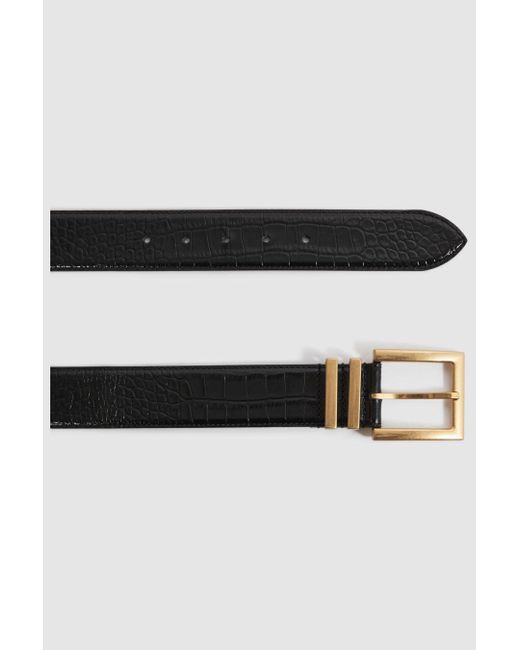 Reiss Brompton - Black Patent Leather Crocodile Design Belt