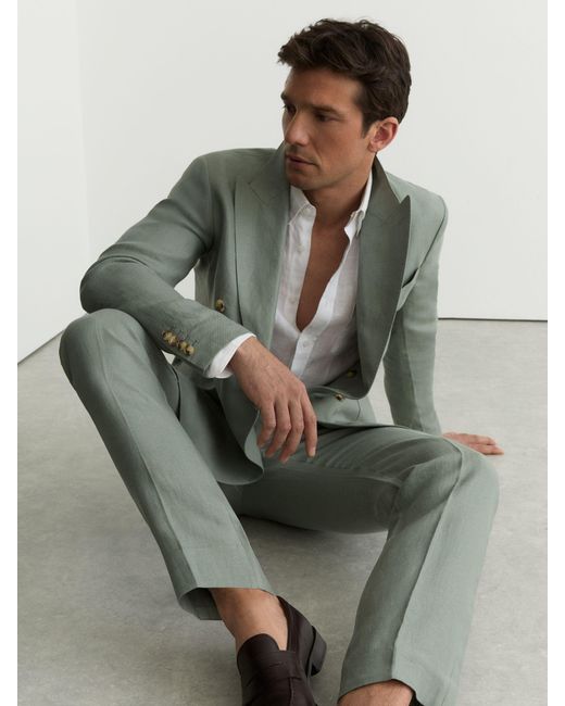 Reiss Green Db - Sage Atlantic Tailored Fit Linen-twill Double-breasted Blazer, 44 for men