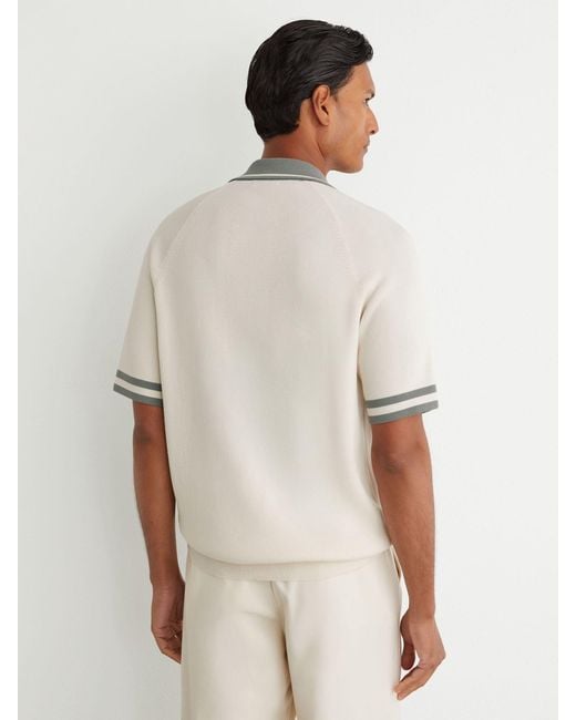 Reiss Gray Sage & Ecru Colour-Block Zip-Through Knit Shirt for men