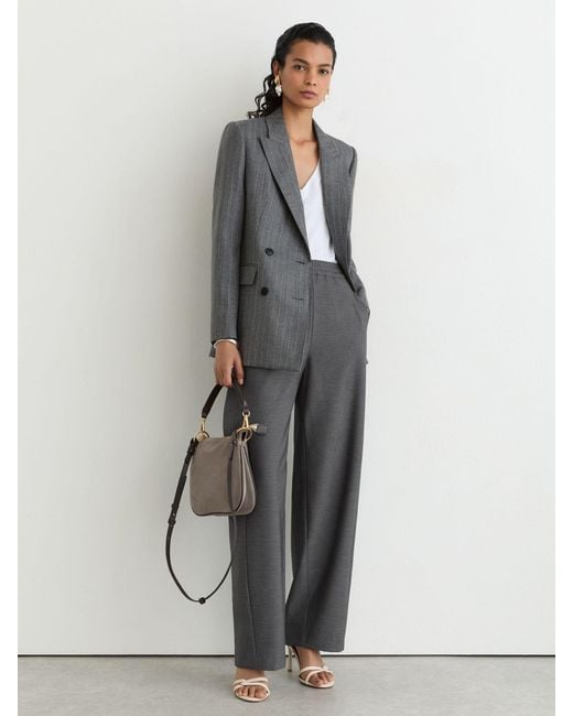 Reiss Gray Elasticated-Waist Barrel-Leg Trousers