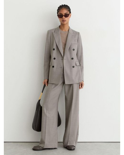 Reiss Gray Petite Wool-Blend Double-Breasted Blazer