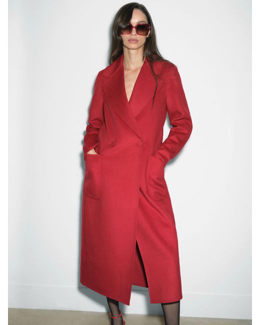 Reiss Red Wool-Blend Double-Breasted Blindseam Coat