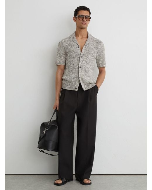 Reiss Gray Marled Cuban-Collar Knitted Shirt for men