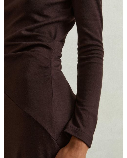 Reiss Multicolor Petite Wool Ruche Detail Midi Dress
