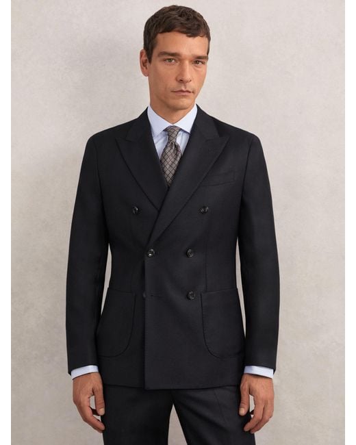 Reiss Blue Wool-Flannel Double-Breasted Tailored-Fit Blazer for men