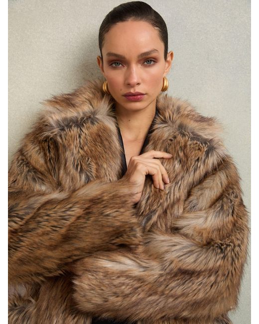 Reiss Brown Atelier Faux-Fur Long Coat