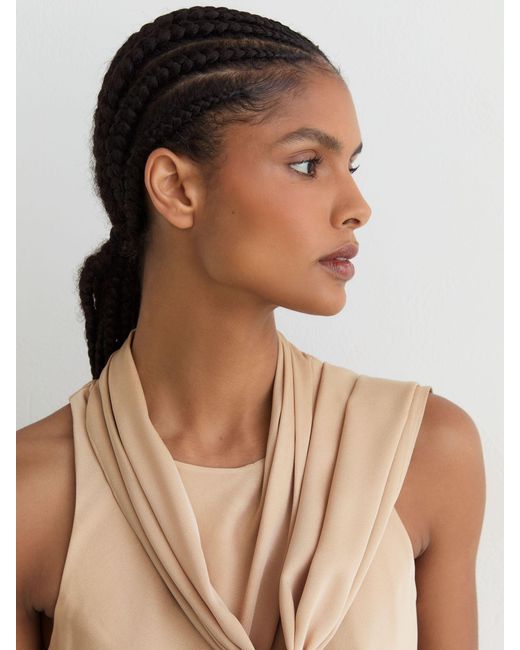 Reiss White Draped Scarf-Detail Sleeveless Top