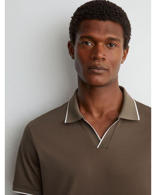 Reiss Brown Air-Water Cotton Tipped Polo Shirt for men