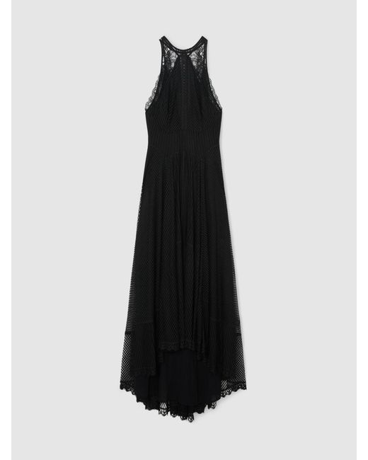 ATELIER Lace-trim Sheer Maxi Black Dress