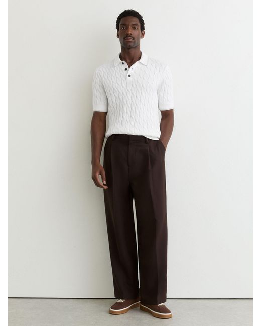 Reiss Denby - White/soft Grey Cotton Cable-knit Polo Shirt, M for men