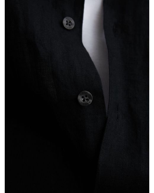 Reiss Black Relaxed Linen Cuban Collar Shirt for men