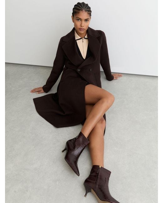 Reiss Brown Leather Crocodile-Effect Ankle Boots