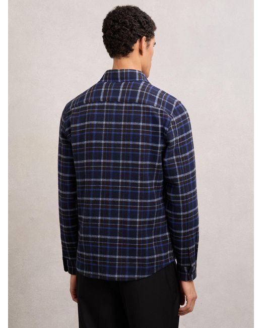 Reiss Blue Check Button-Through Overshirt With Wool for men