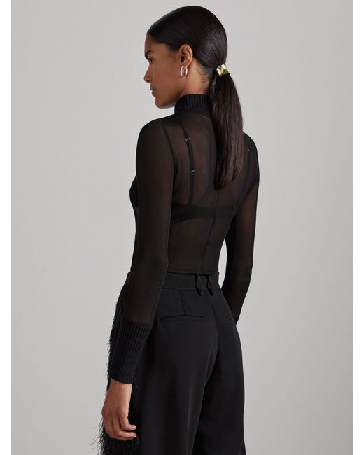Reiss Amber - Black Atelier Sheer-jersey Funnel-neck Top, Us 10