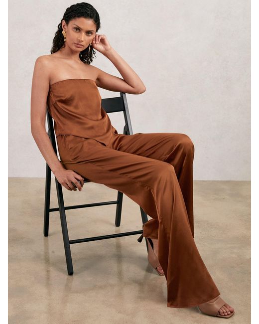 GOOD AMERICAN Brown Satin Wide-Leg Trousers