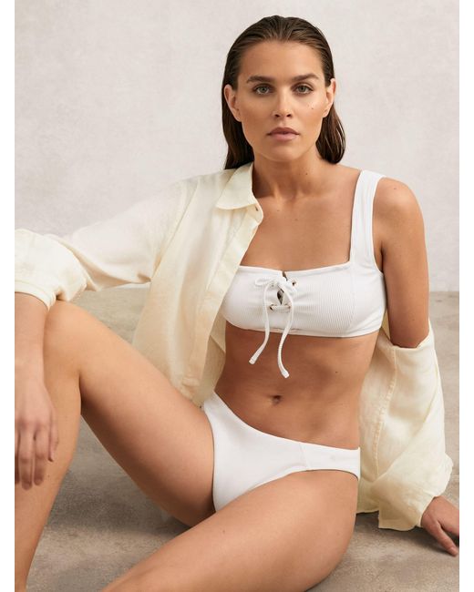 Reiss Brown Dee - White Ribbed Lace-up Bikini Top, Us 12