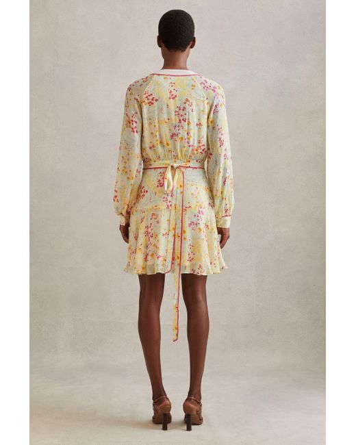 Reiss Natural Molly - Pink/yellow Floral Print Puff Sleeve Mini Dress