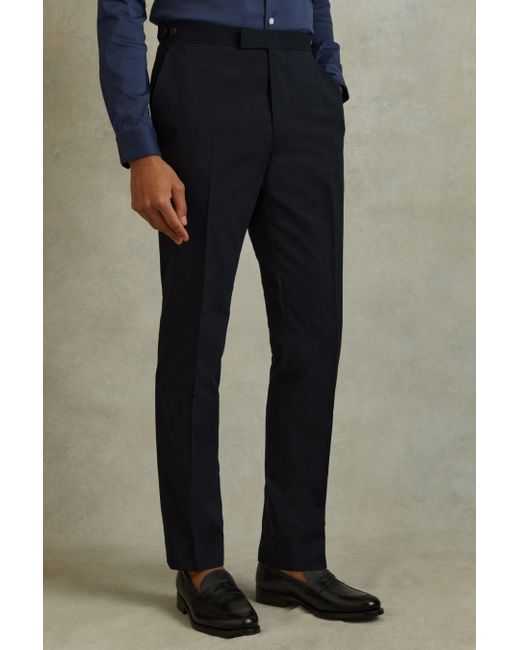 Reiss Blue Seare - Navy Cotton Blend Side Adjuster Trousers for men