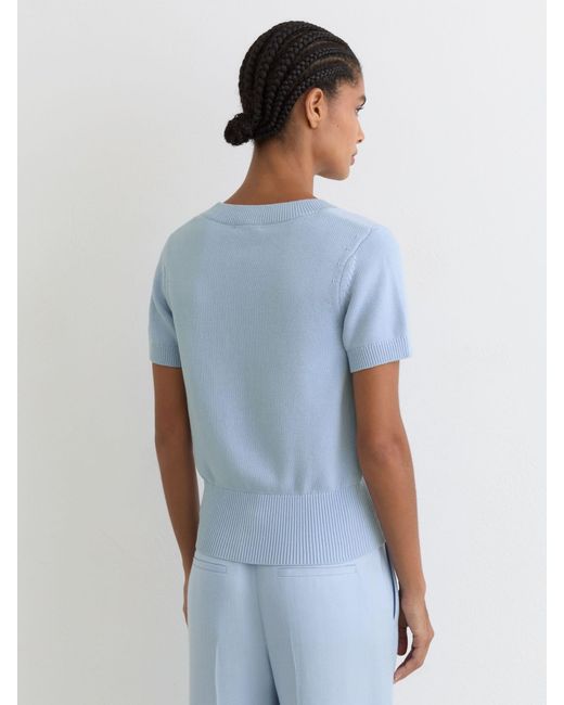 Reiss Valerie - Soft Blue Cotton-wool Knit V-neck Top, L (us 12-14)