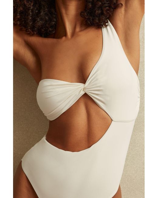 Reiss Brown Celia - White Asymmetric Cut-out Swimsuit