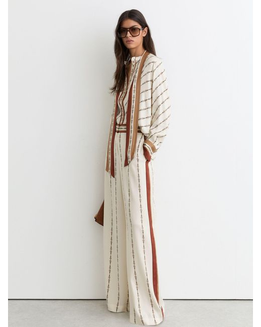 Reiss Natural Petite Chain-Print Wide-Leg Trousers