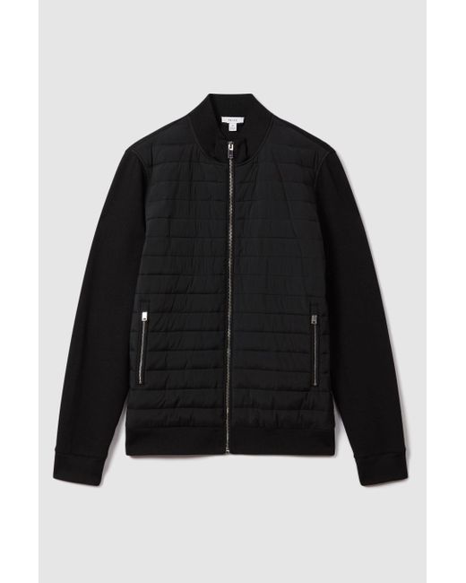 Reiss Gray Flintoff - Black Hybrid Quilt And Knit Zip-through Jacket for men