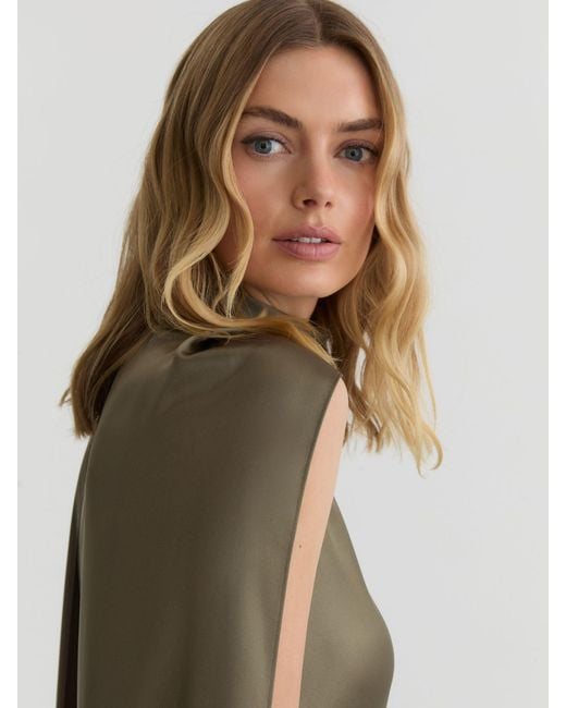 Reiss Fae - Khaki Green Petite Satin Cape Maxi Dress, Us 2