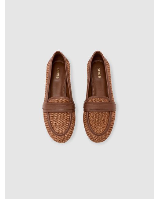 Reiss Natural Raffia Leather Trim Loafers