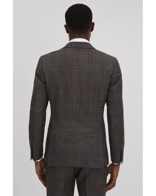 Reiss Gray Fantasy - Brown Multi Slim Fit Wool Single Breasted Check Blazer for men