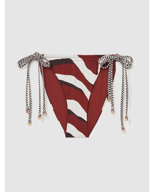 Reiss Natural Rue - Brown/burgundy Chequered-tie Bikini Bottoms, Us 8