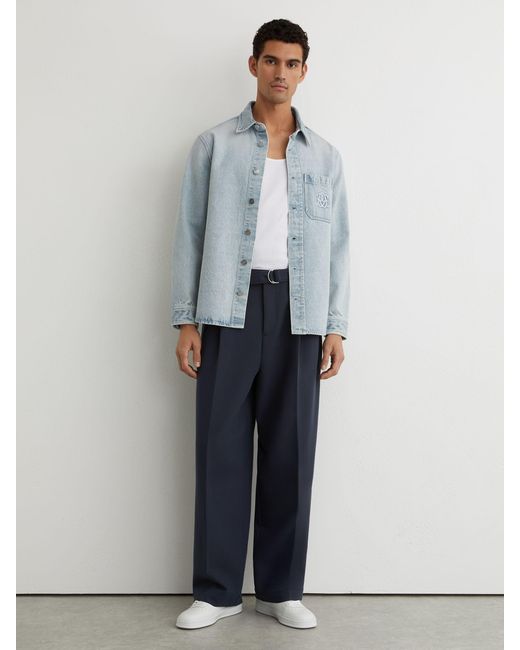 Reiss Gray Randall - Acid Blue Monogram Relaxed Washed-denim Overshirt, L for men