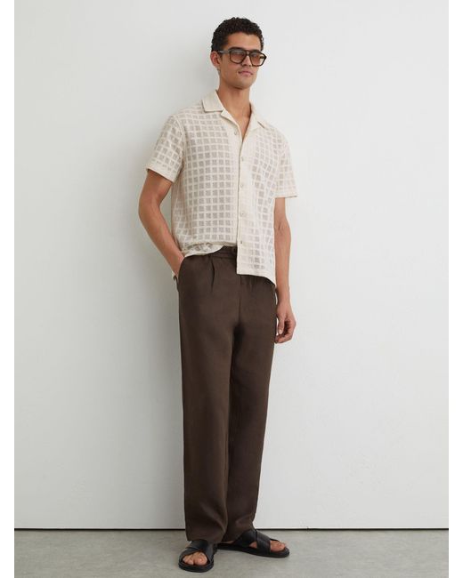 Reiss Natural Belardo - Off White Cotton-blend Crochet Tile-pattern Shirt, S for men