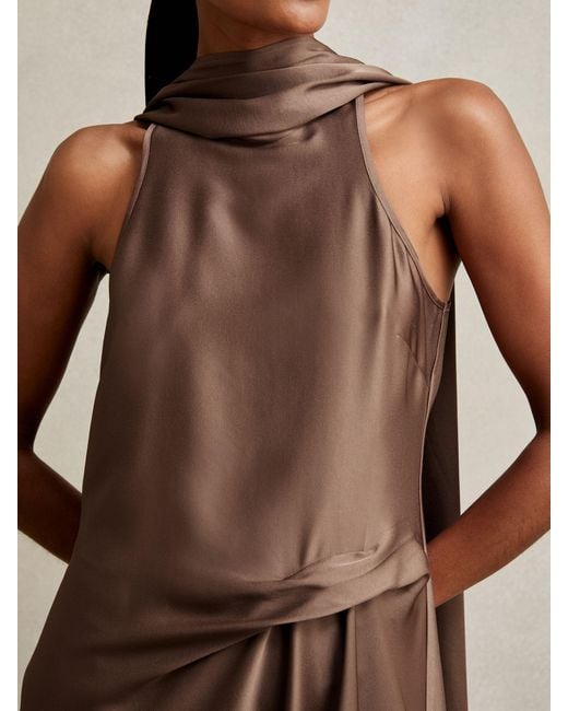 Reiss Natural Satin Tuck-Detail Cape Midi Dress