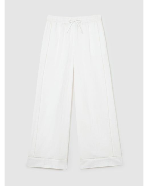 Reiss White Cotton Cheesecloth Wide-Leg Trousers