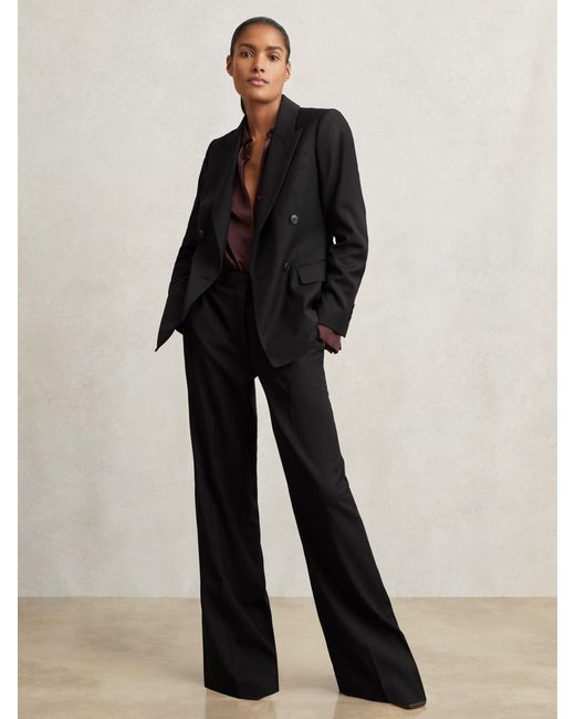 Reiss Black Wool-Blend Wide-Leg Suit Trousers