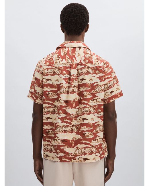 Les Deux Red Ruins Print Cuban Collar 100% Cotton Shirt for men