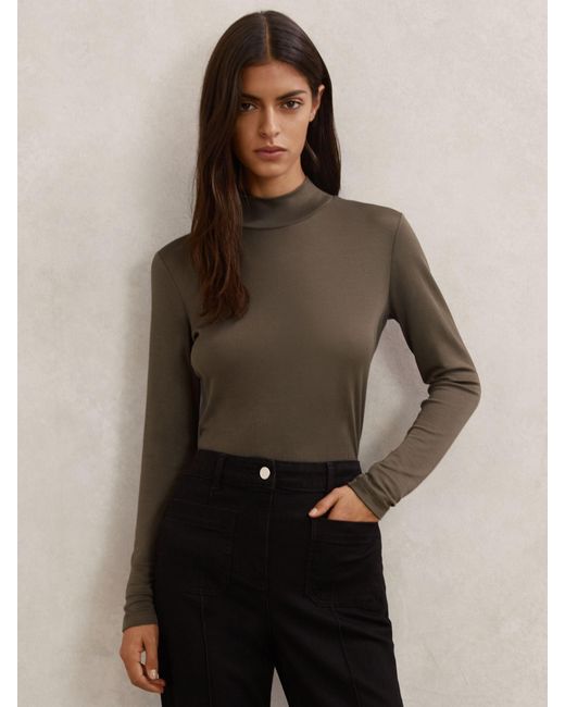 Reiss Multicolor Lyocell-Blend Funnel-Neck Top